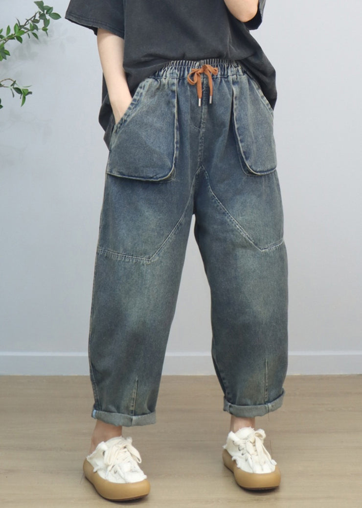 Casual Blue Oversized Big Pockets Denim Harem Pants Spring