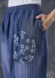 Casual Blue Oversized Patchwork Applique Denim Harem Pants Summer