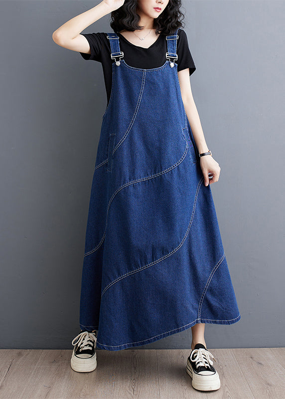 Casual Blue Oversized Patchwork Denim A Line Dresses Spring