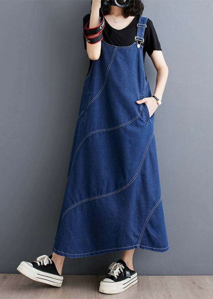 Casual Blue Oversized Patchwork Denim A Line Dresses Spring