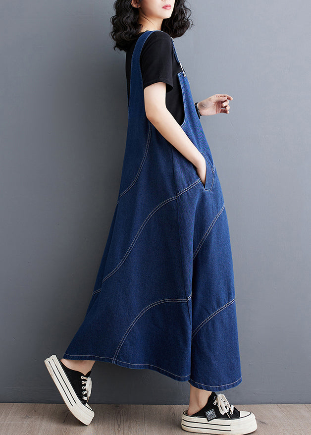 Casual Blue Oversized Patchwork Denim A Line Dresses Spring