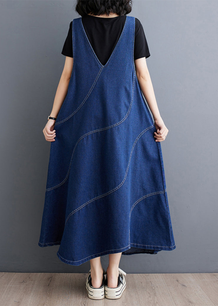 Casual Blue Oversized Patchwork Denim A Line Dresses Spring