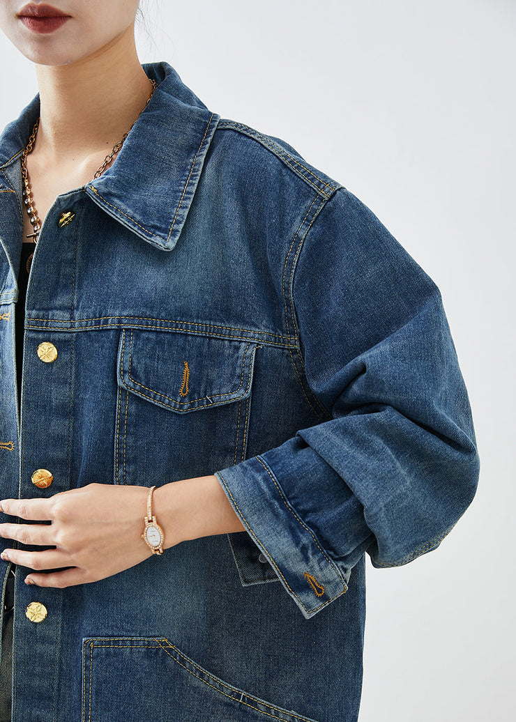 Casual Blue Oversized Patchwork Denim Coats Fall