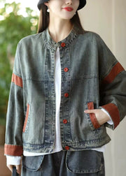 Casual Blue Oversized Patchwork Denim Jacket Spring