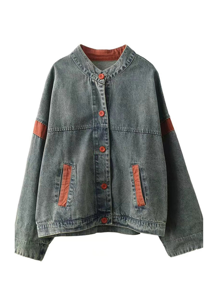 Casual Blue Oversized Patchwork Denim Jacket Spring