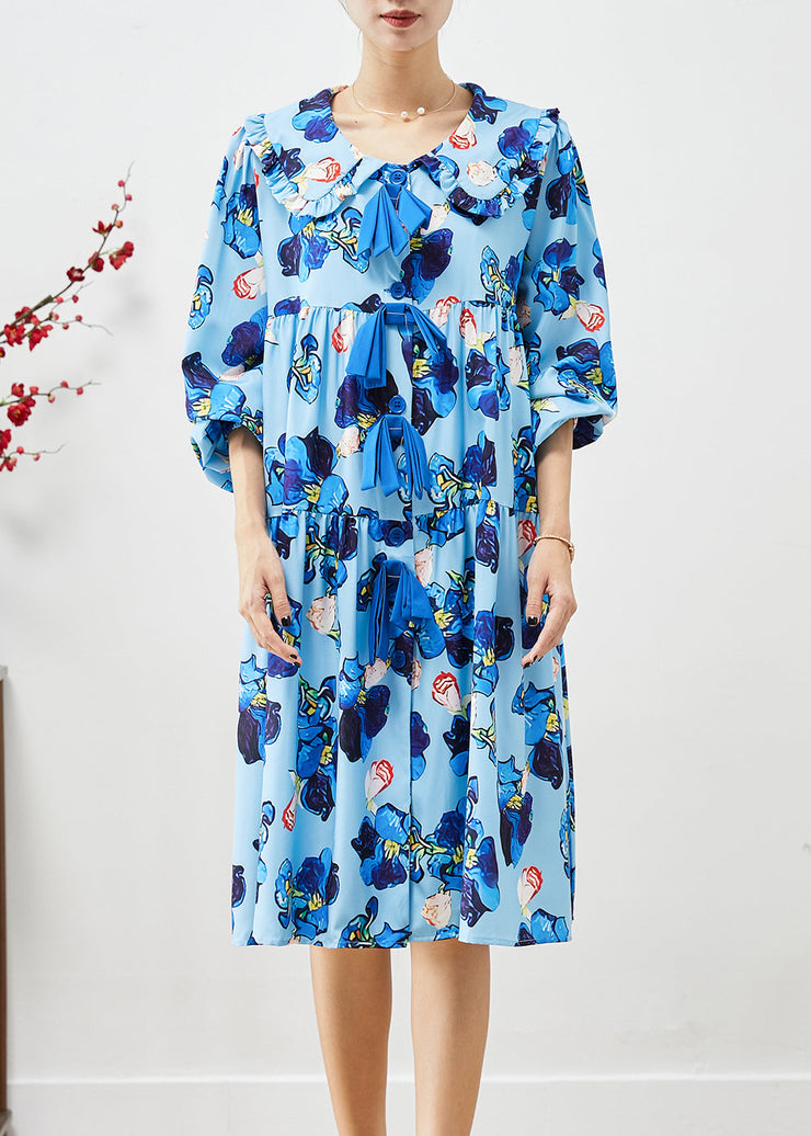 Casual Blue Oversized Patchwork Print Holiday Dress Fall