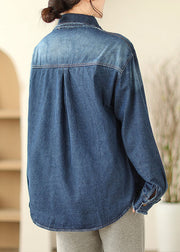 Casual Blue Peter Pan Collar Button Denim Coat Spring