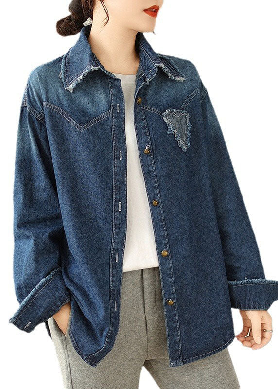 Casual Blue Peter Pan Collar Button Denim Coat Spring