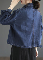 Casual Blue Peter Pan Collar Patchwork Button Denim Coats Spring