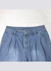 Casual Blue Pockets Denim Wide Leg Pants Spring
