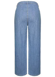 Casual Blue Pockets Denim Wide Leg Pants Spring