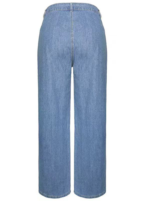 Casual Blue Pockets Denim Wide Leg Pants Spring