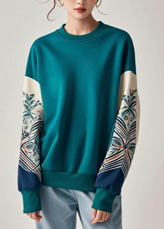 Casual Blue Print Patchwork Sweatshirts Fall