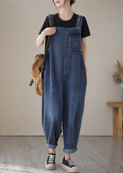 Casual Blue Slash Neck Patchwork Button Denim Jumpsuit Summer