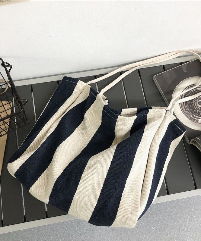 Casual Blue Striped High-capacity Cozy Canvas Satchel Handbag