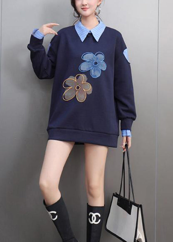 Casual Blue Striped Print Patchwork Sweatshirts Spring