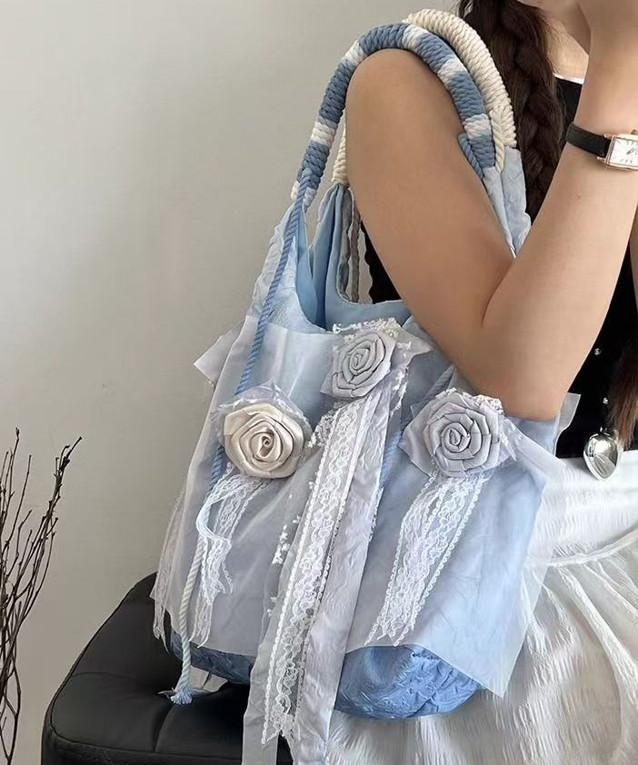 Casual Blue Tie Dye Floral Lace Satchel Handbag