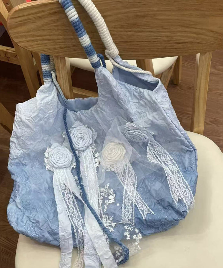 Casual Blue Tie Dye Floral Lace Satchel Handbag