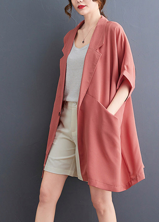 Casual Brick Red Peter Pan Collar Patchwork Button Chiffon Coats Summer