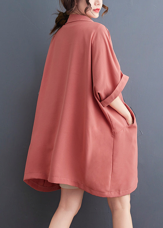 Casual Brick Red Peter Pan Collar Patchwork Button Chiffon Coats Summer