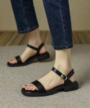 Casual Brown Cowhide Leather Splicing Sandals Peep Toe Buckle Strap