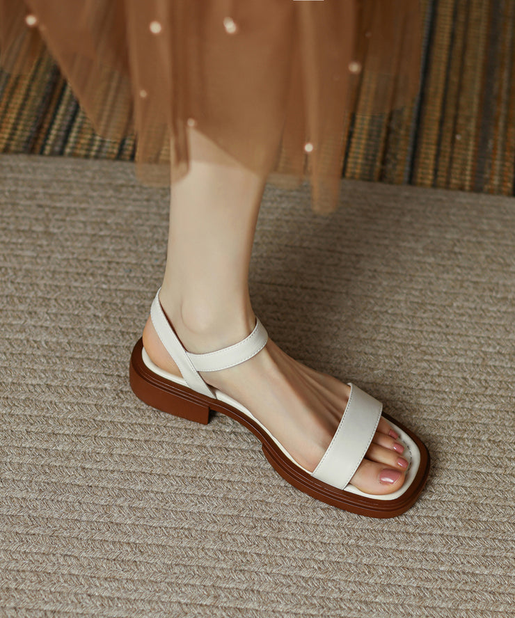 Casual Brown Cowhide Leather Splicing Sandals Peep Toe Buckle Strap