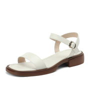 Casual Brown Cowhide Leather Splicing Sandals Peep Toe Buckle Strap