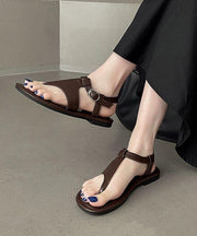Casual Brown Hollow Out Flip Flops Faux Leather Soft Splicing