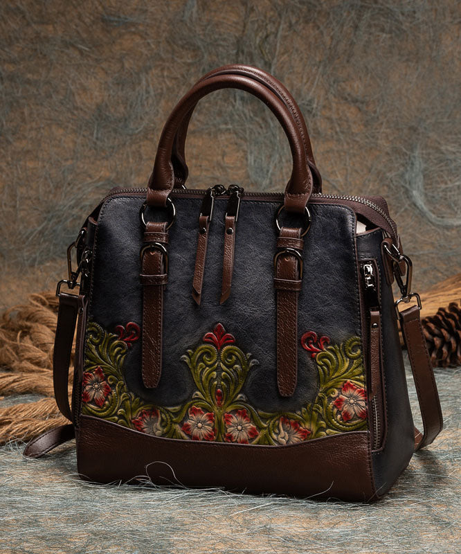 Casual Brown Jacquard Calf Leather Tote Handbag