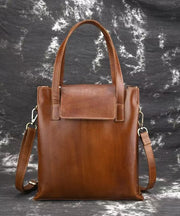 Casual Brown Large Capacity Calf Leather Satchel Handbag