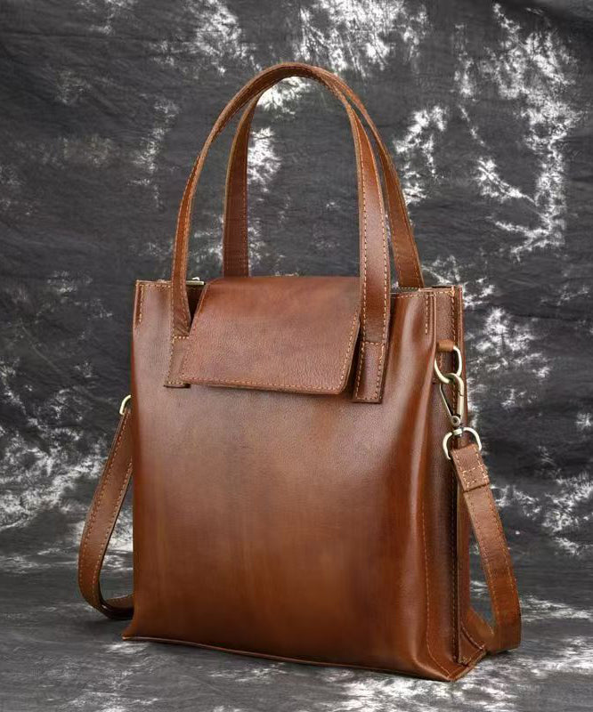 Casual Brown Large Capacity Calf Leather Satchel Handbag