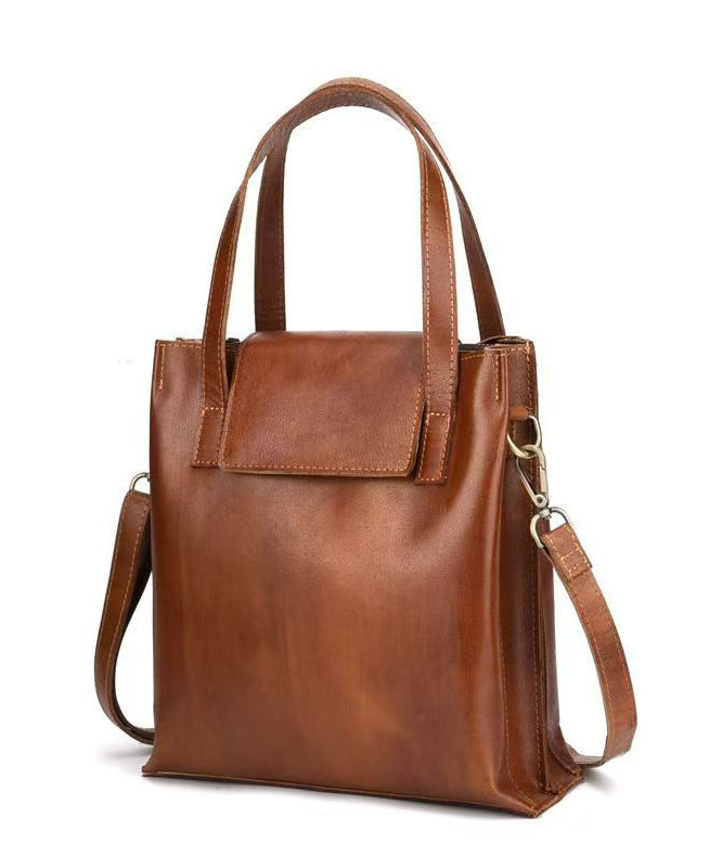 Casual Brown Large Capacity Calf Leather Satchel Handbag