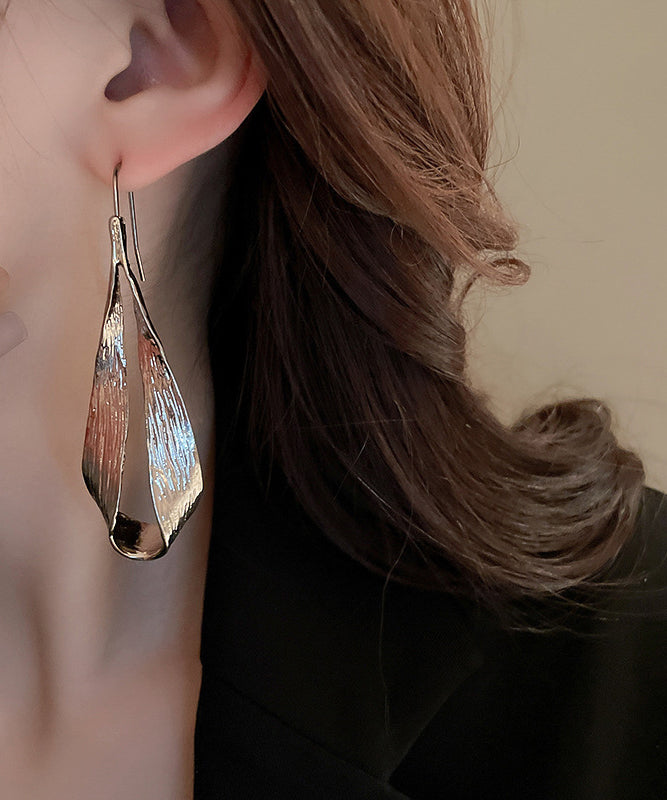 Casual Brown Metal Water Drop Leaf Hoop Earrings