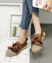 Casual Brown Ruffled Splicing Versatile Flat Feet Shoes