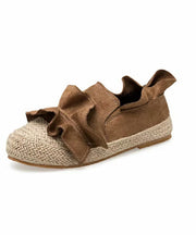 Casual Brown Ruffled Splicing Versatile Flat Feet Shoes