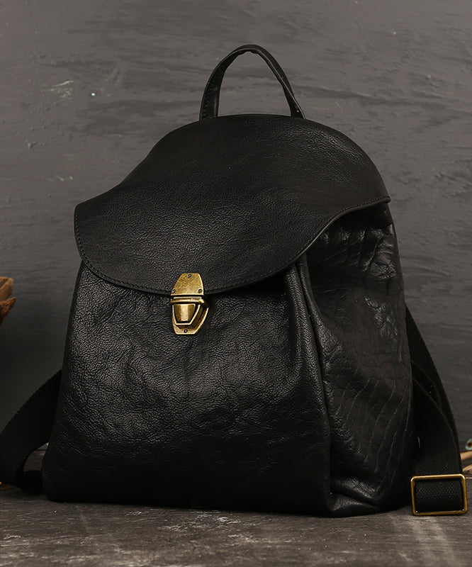 Casual Brown Solid Calf Leather Backpack Bag