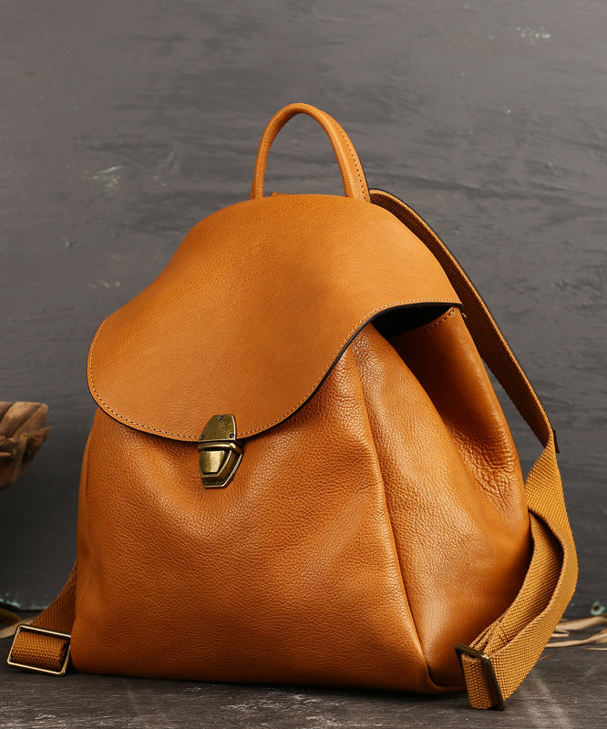 Casual Brown Solid Calf Leather Backpack Bag