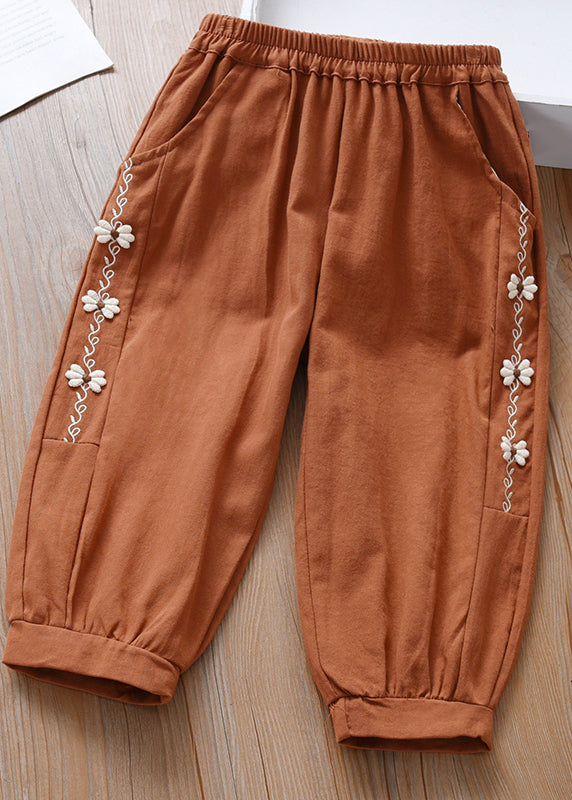 Casual Caramel Elastic Waist Girls Beam Pants Spring