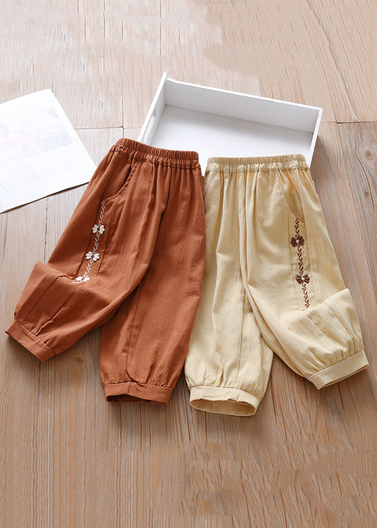 Casual Caramel Elastic Waist Girls Beam Pants Spring