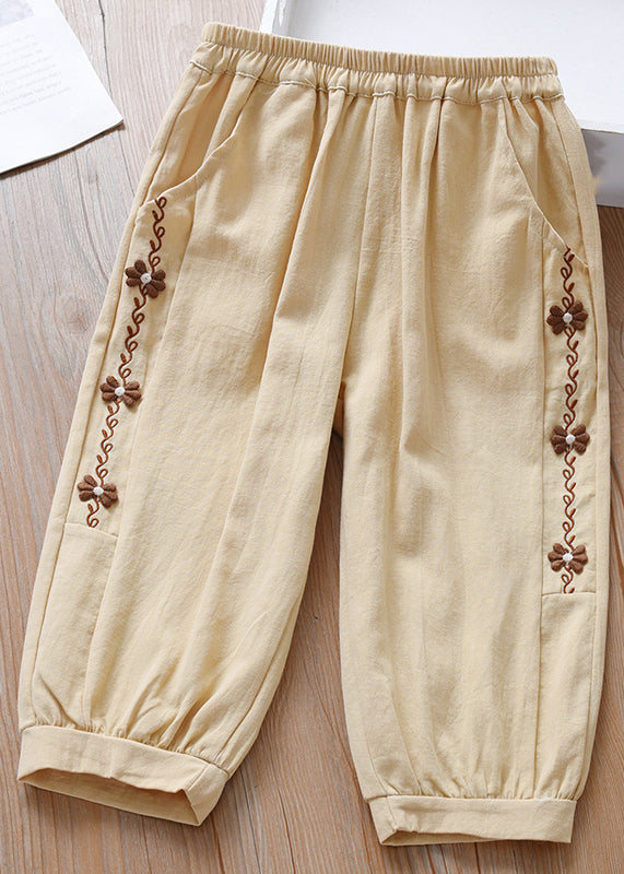 Casual Caramel Elastic Waist Girls Beam Pants Spring