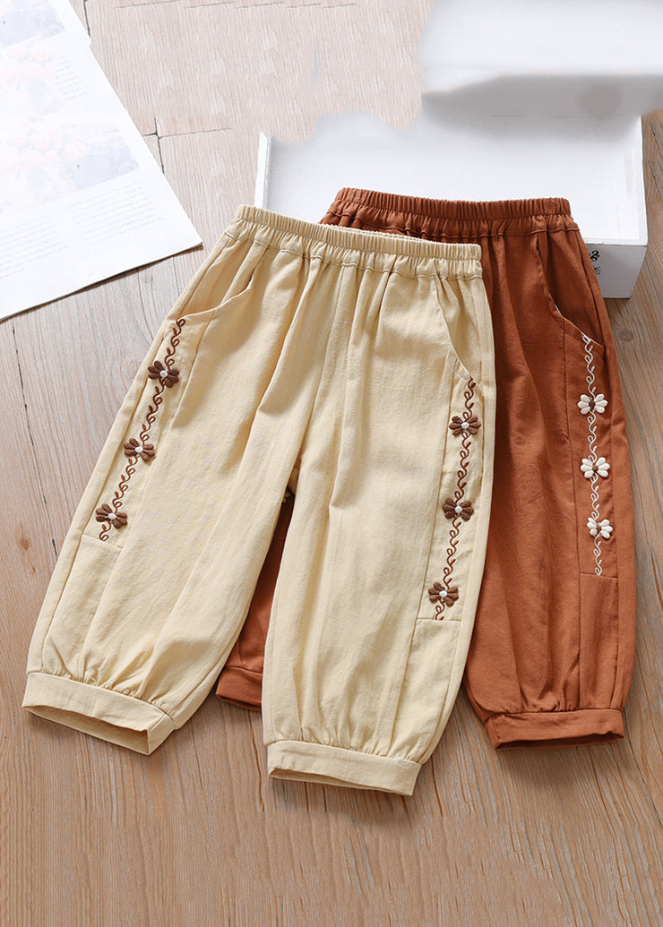 Casual Caramel Elastic Waist Girls Beam Pants Spring