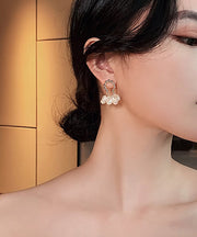 Casual Champagne Alloy Pearl Hoop Earrings