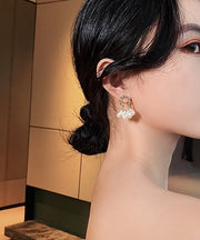 Casual Champagne Alloy Pearl Hoop Earrings