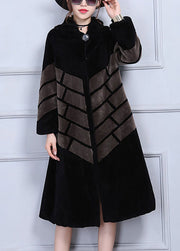 Casual Chocolate Oversized Patchwork Wool Jackets Winter