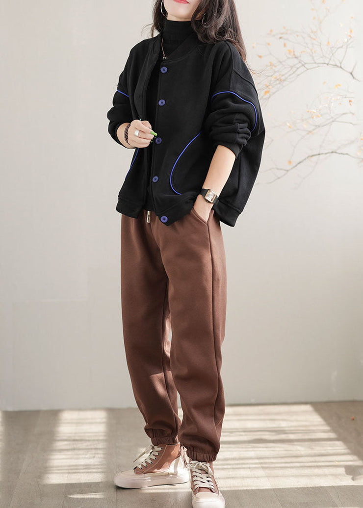 Casual Chocolate Elastic Waist Oversized Warm Fleece Pants Winter