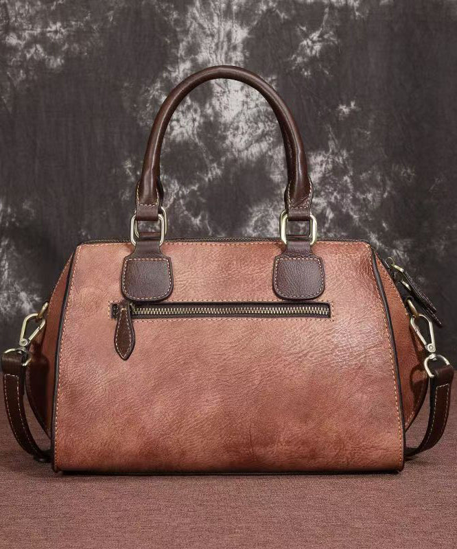 Casual Coffee Embossed Large Capacity Calf Leather Satchel Handbag