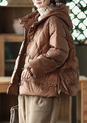 Casual Chocolate Hooded Pockets Fine Cotton Filled Womens Parka Winter