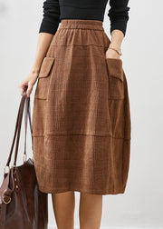 Casual Coffee Jacquard Patchwork Corduroy Skirt Fall