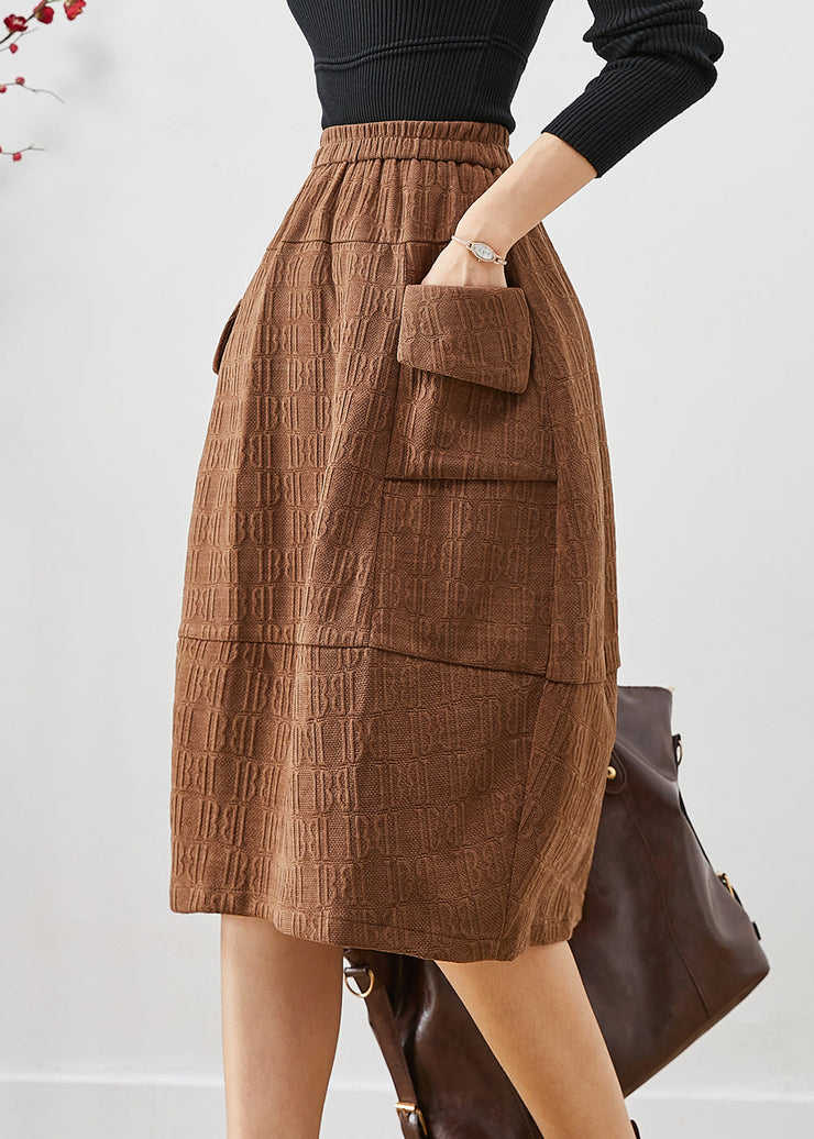 Casual Coffee Jacquard Patchwork Corduroy Skirt Fall