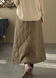 Casual Coffee Pockets Elastic Waist Fine Cotton Filled Skirt Winter